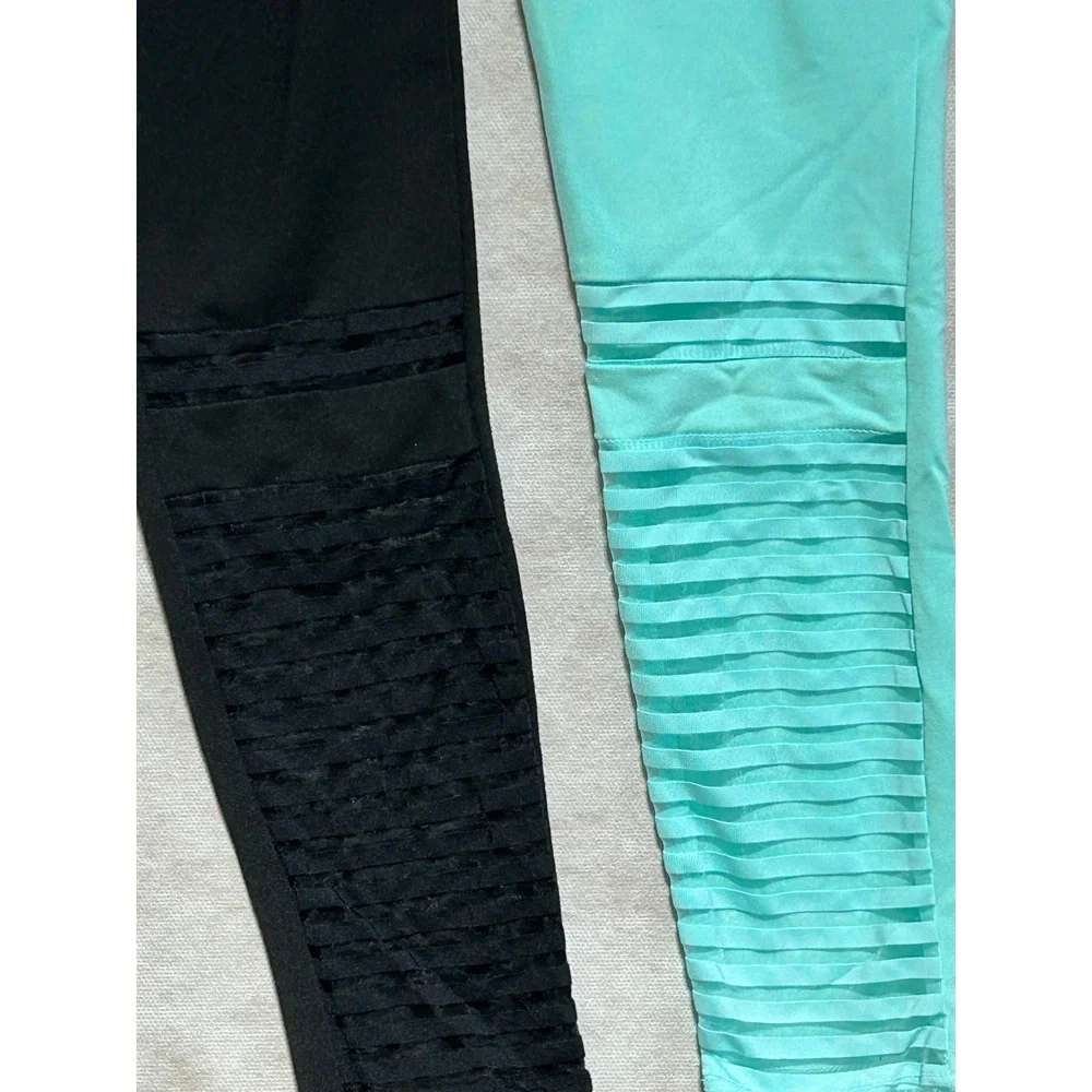 Justice Active Girls Moto Mesh Leggings Bundle Black Mint Green Size 14/16 2 Pr
